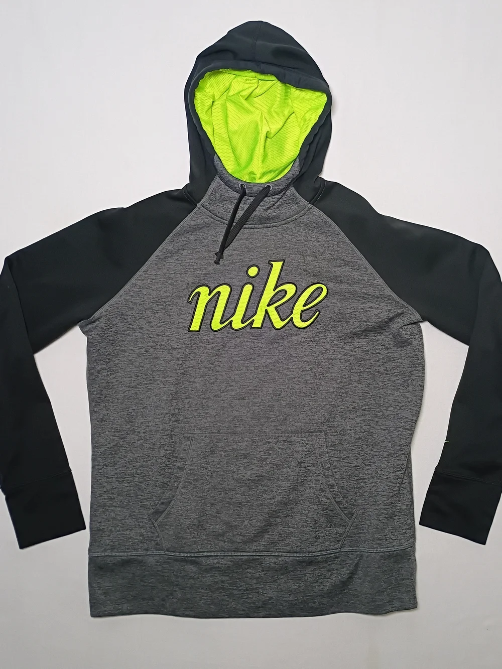 Nike Womens Therma Fit Fleece Hoodie XL Black Neon Green
